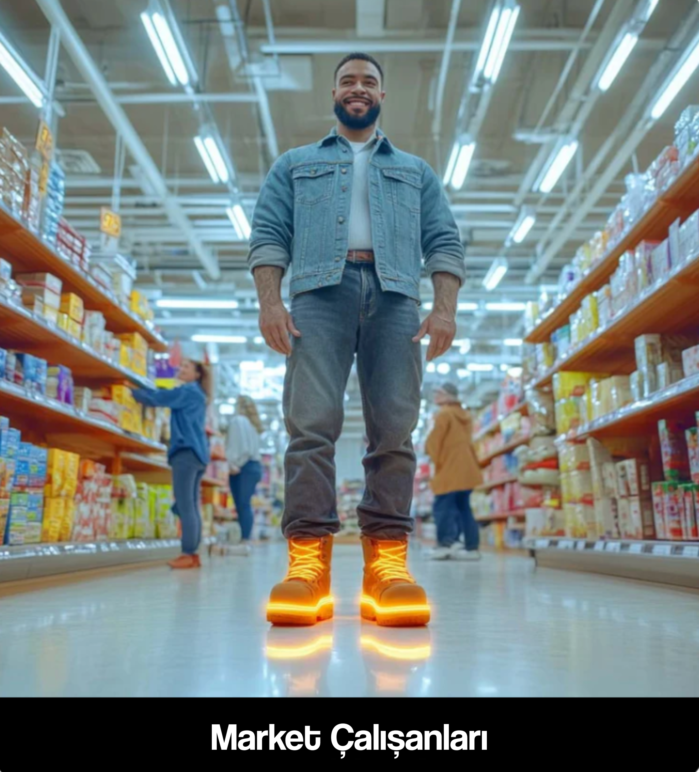 masaj tabanlığı kullanan market çalışanı